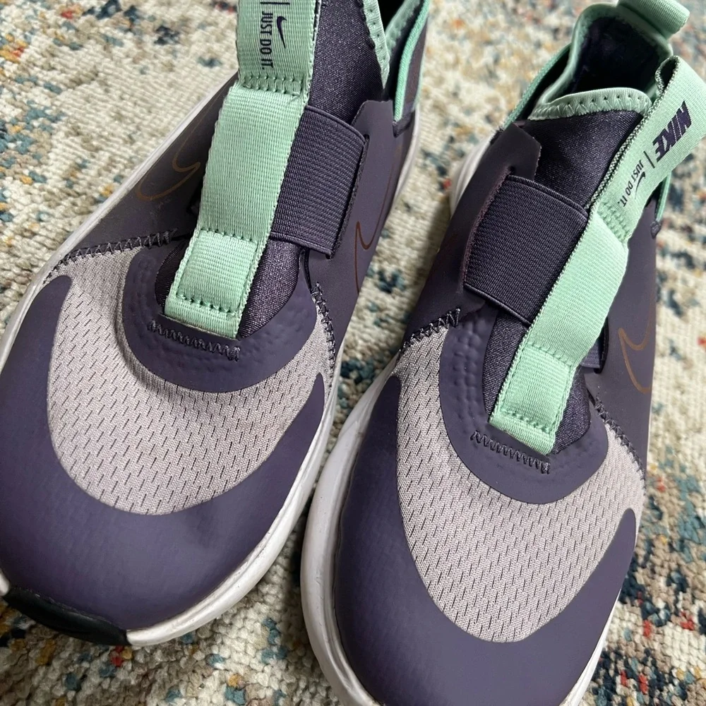 Nike Sneakers in Purple and Green with Slip-On Design and High Collar